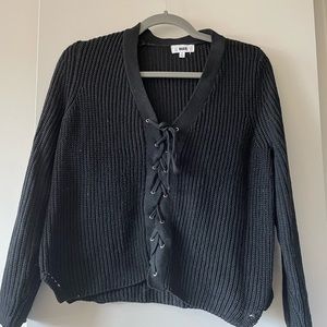 Black oversized lace up sweater